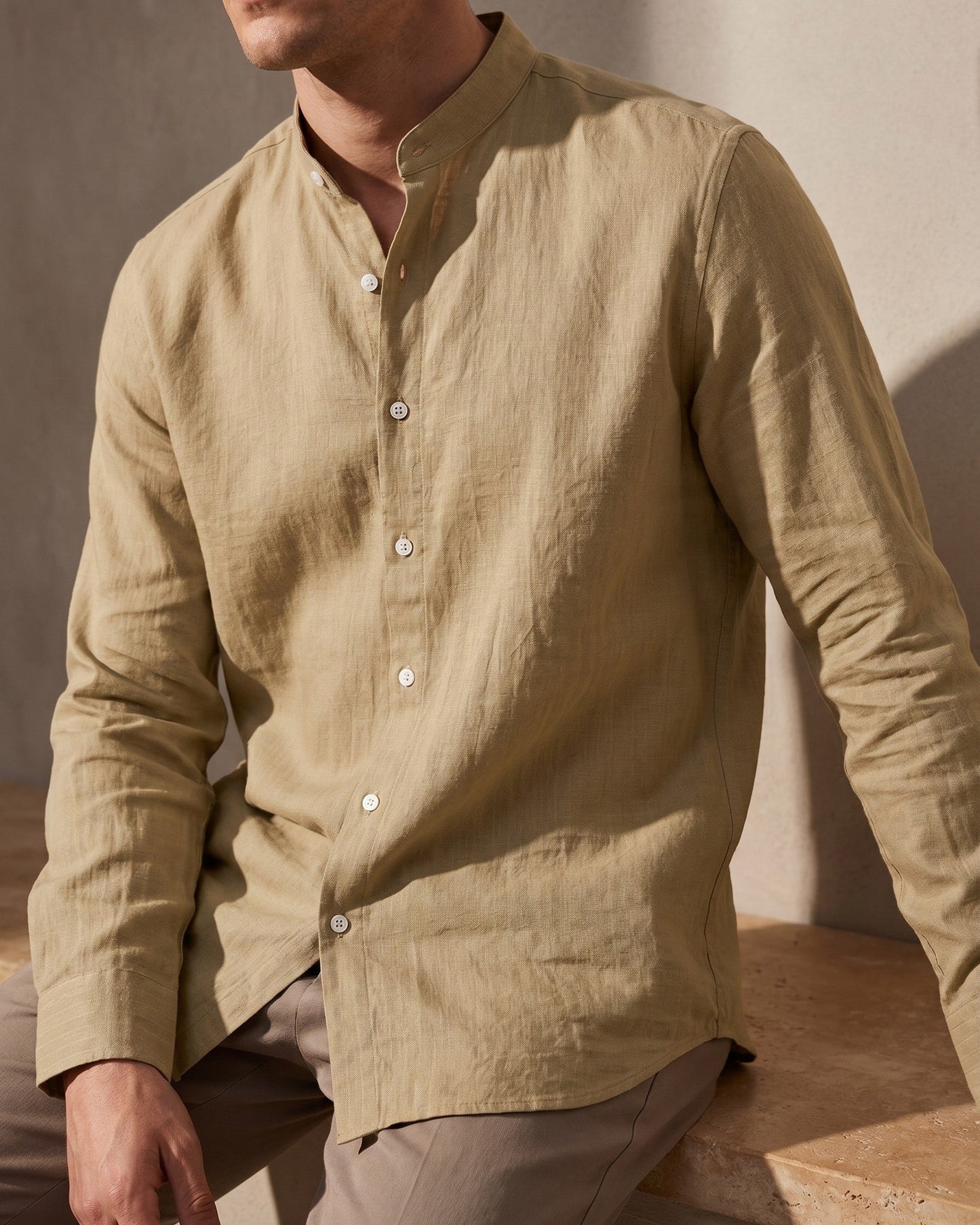 Orazio Linen Blend Mandarin Collar Shirt