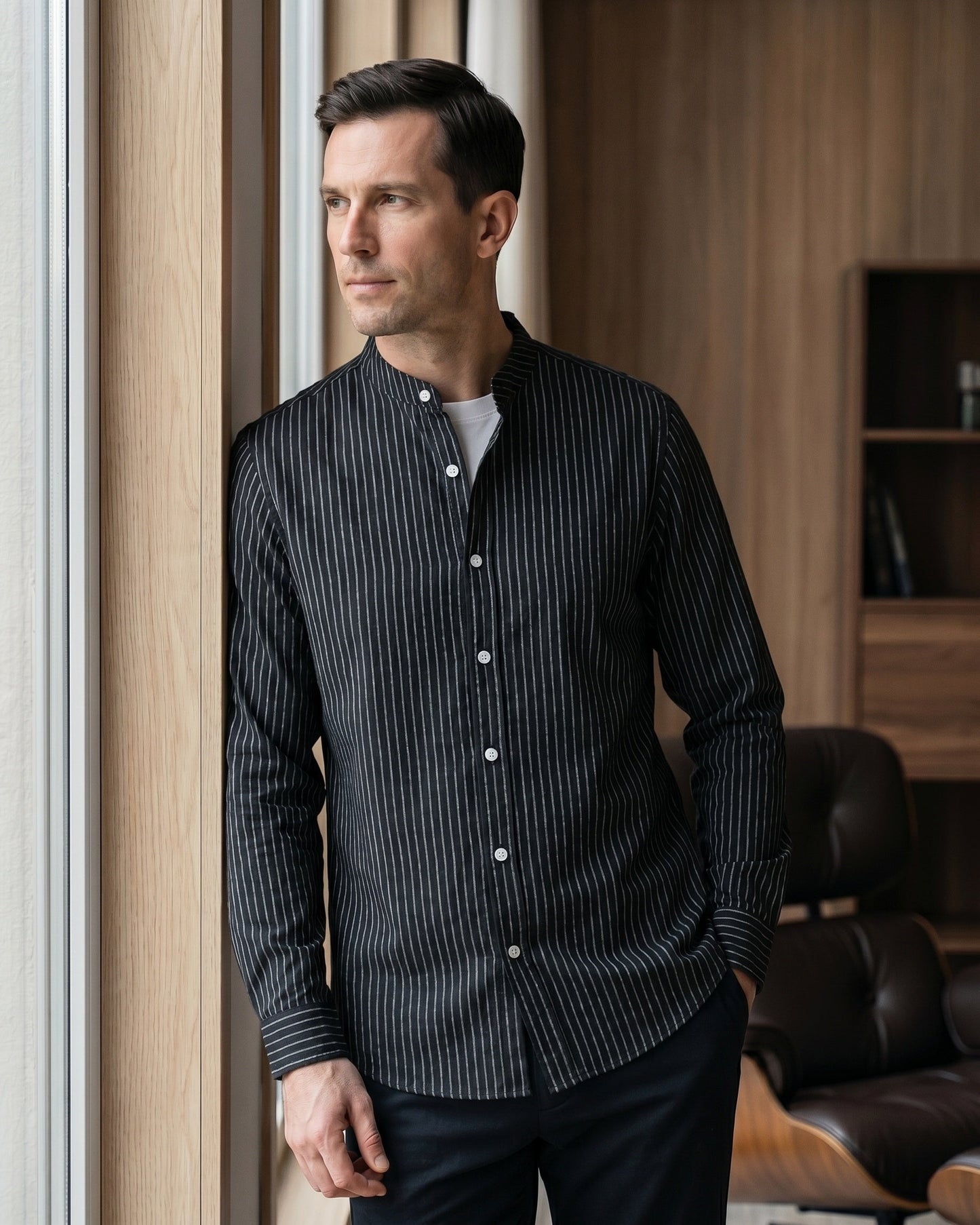 Orazio Linen Blend Mandarin Collar Shirt
